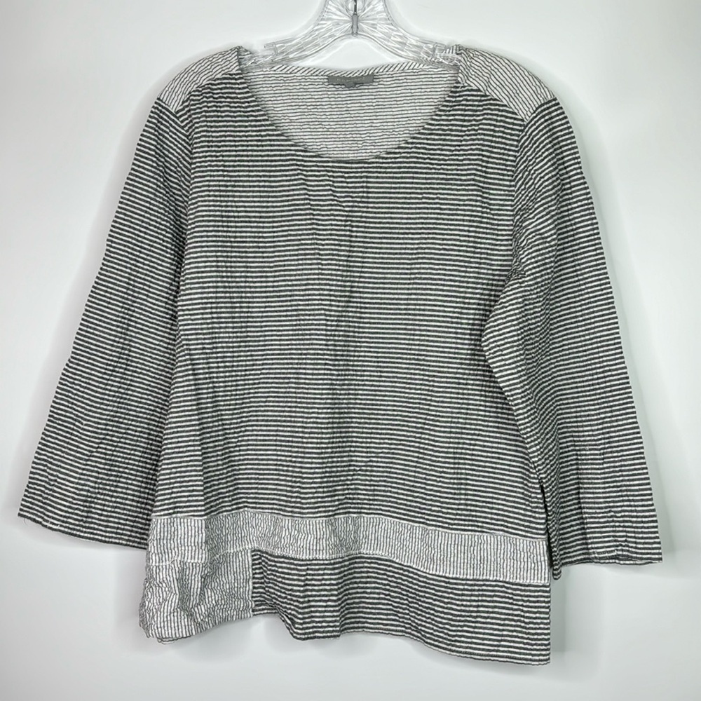 Vintage Habitat Grey White Striped Blouse Size Large